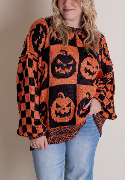 Women's Halloween Checkered Sweater - Spooky Season (Buy 2 Free Shipping)