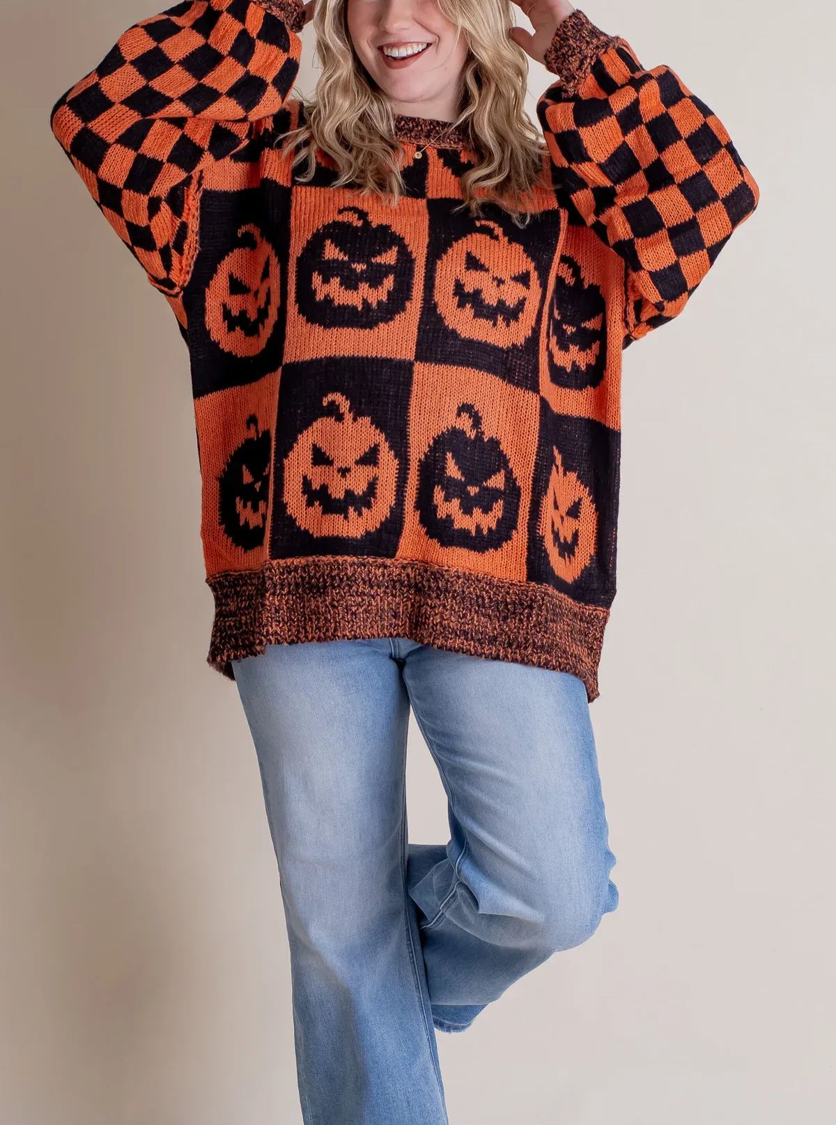 Women's Halloween Checkered Sweater - Spooky Season (Buy 2 Free Shipping)