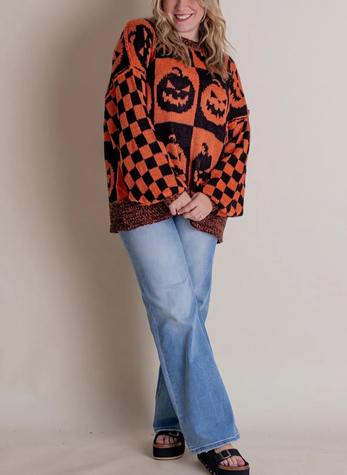 Women's Halloween Checkered Sweater - Spooky Season (Buy 2 Free Shipping)