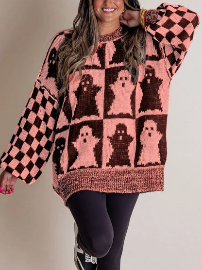 Women's Halloween Checkered Sweater - Spooky Season (Buy 2 Free Shipping)