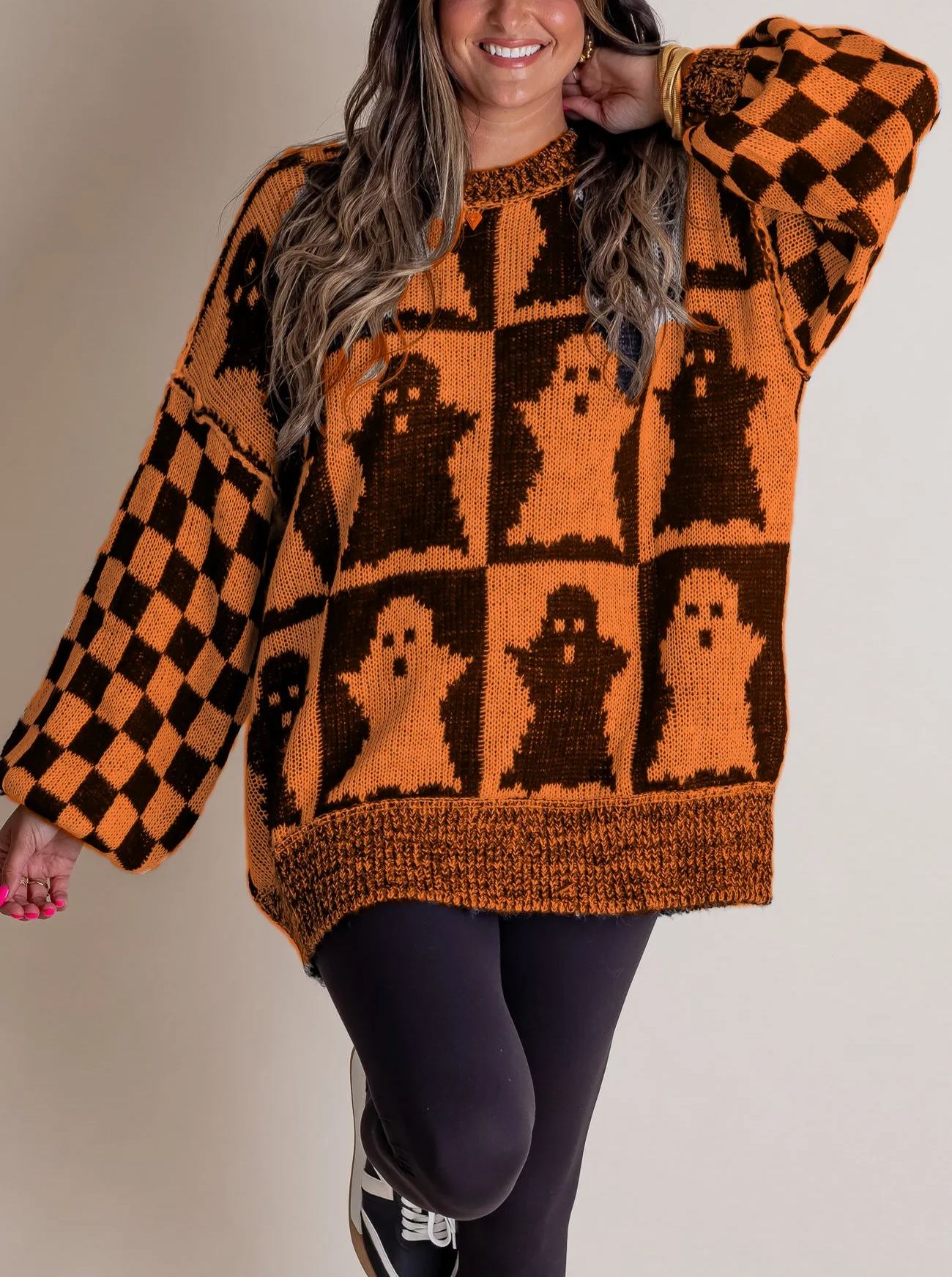 Women's Halloween Checkered Sweater - Spooky Season (Buy 2 Free Shipping)