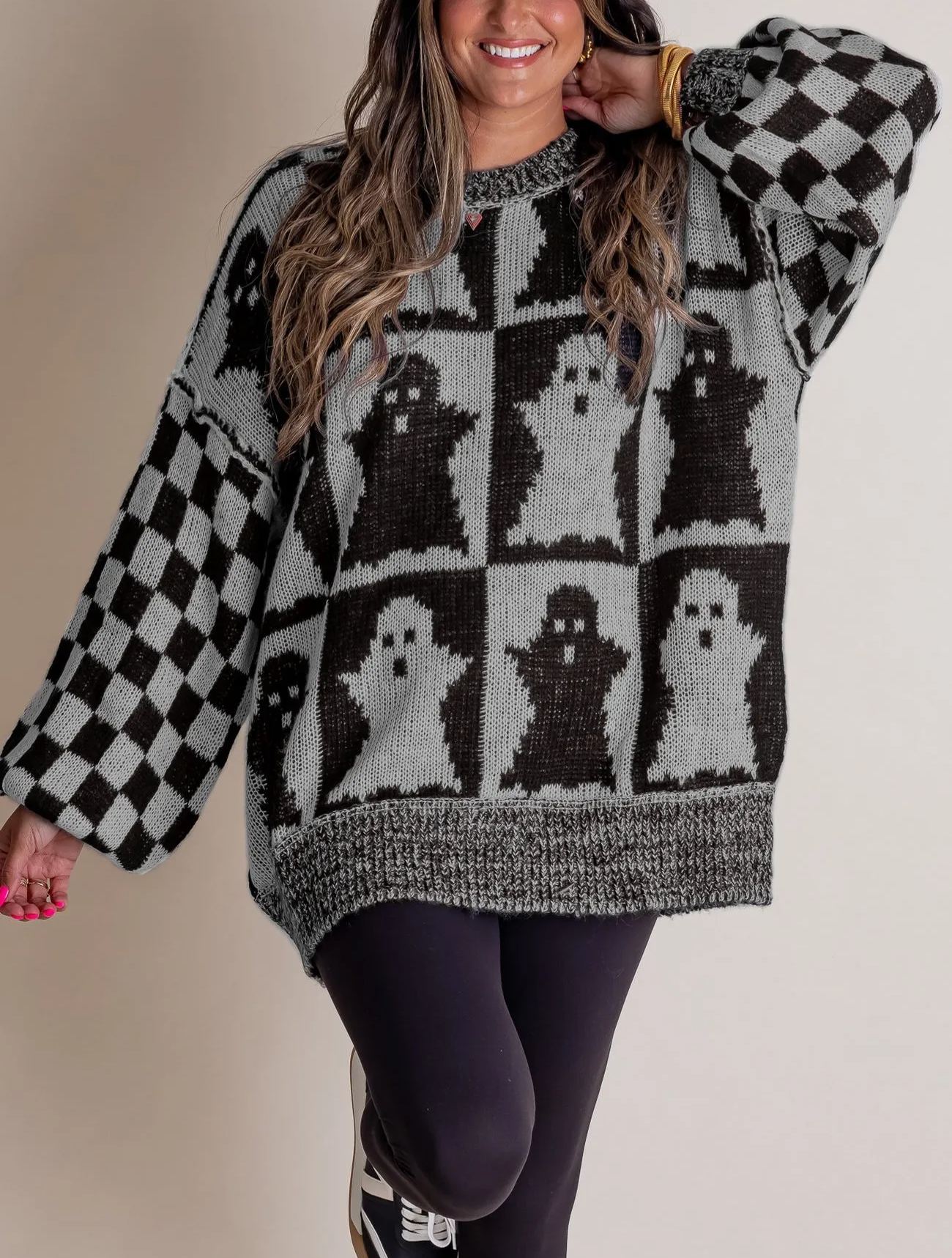 Women's Halloween Checkered Sweater - Spooky Season (Buy 2 Free Shipping)