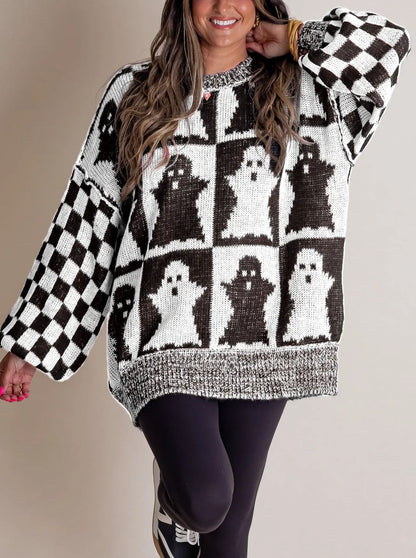 Women's Halloween Checkered Sweater - Spooky Season (Buy 2 Free Shipping)