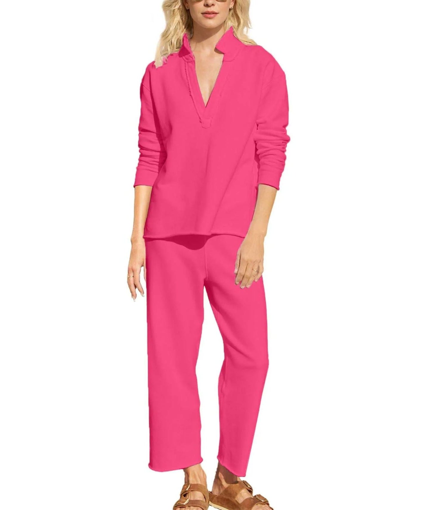 Women's V Neck Pullover Sweatshirts Wide Leg Pants Set (Buy 2 Free Shipping)