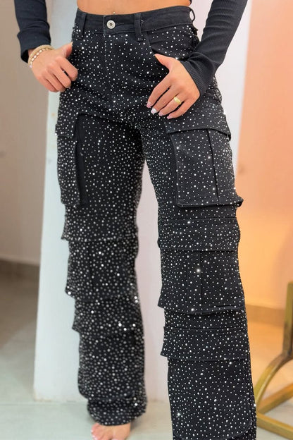 Women's Multi-pocket Rhinestone Casual Jeans